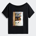 Trendy Off Shoulder Cat Tee for Summer