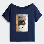 Trendy Off Shoulder Cat Tee for Summer