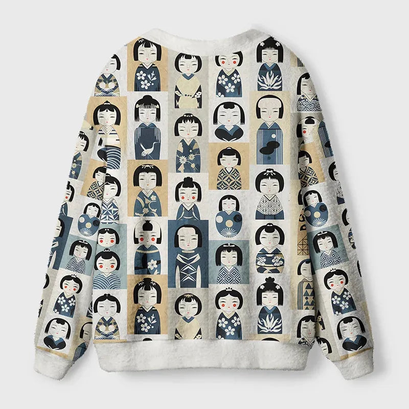Kyoto-Lion Kokeshi Japan Ugly Cardigan Sweater