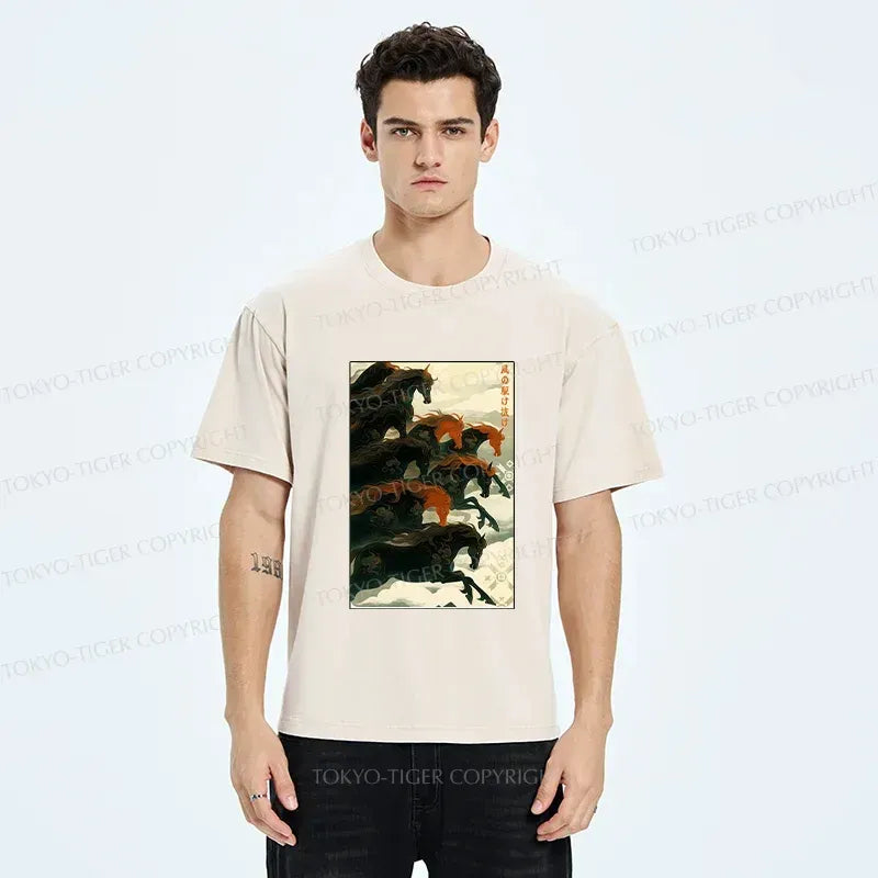 Kyoto-Lion Galloping Horses Washed T-Shirt