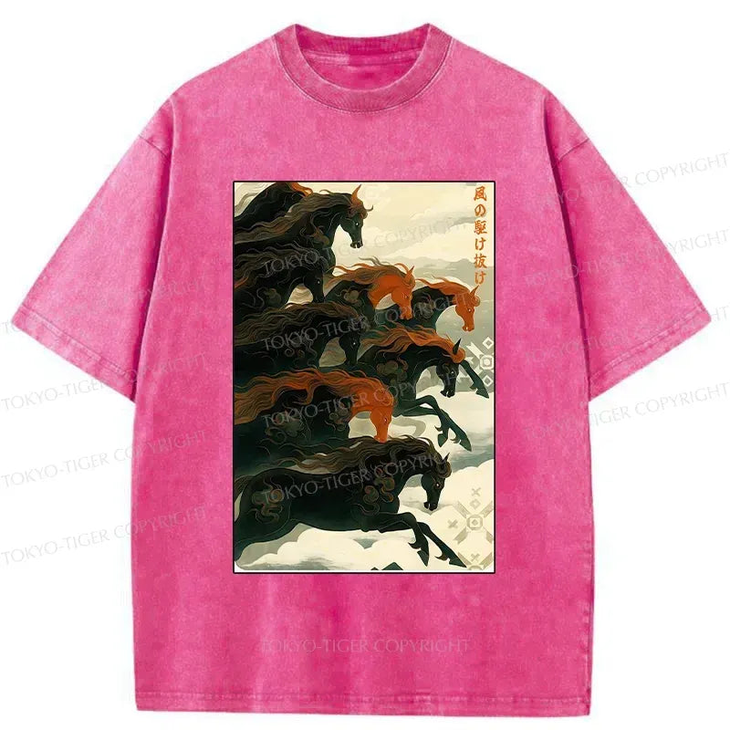 Galloping Horses Ukiyo-e T-Shirt