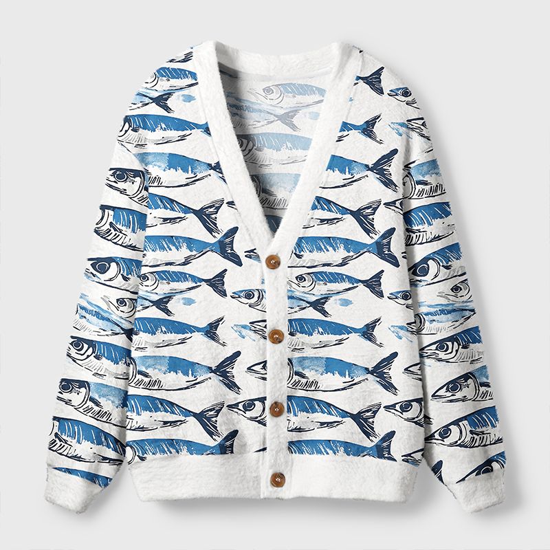 Kyoto-Lion Oceanic Fish Ugly Cardigan Sweater