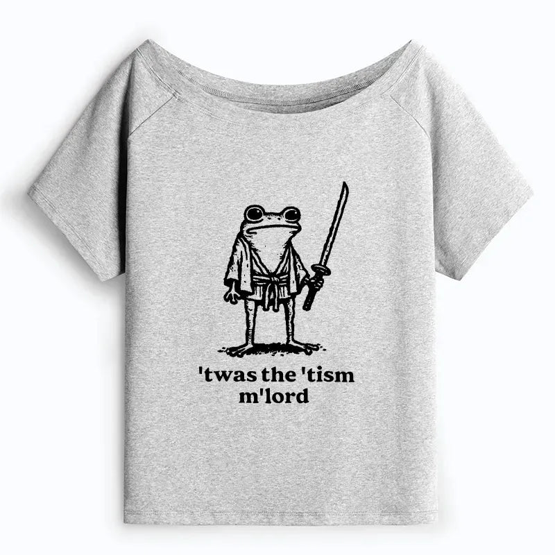 Kyoto-Lion Focused Samurai Frog Off Shoulder T-Shirt
