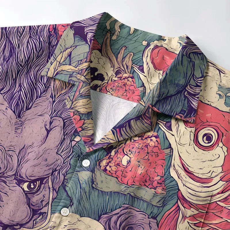 Kyoto-Lion Dragon And Koi In The Waves Aloha Hawaiian Shirt