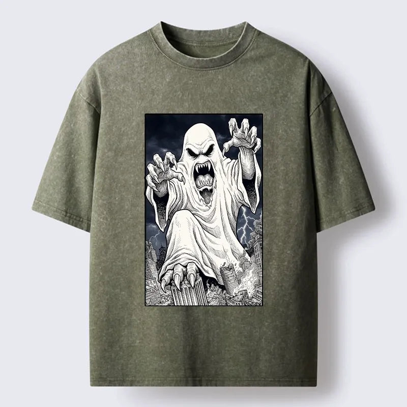 Kyoto-Lion Spooky Ghost Monster Washed T-Shirt