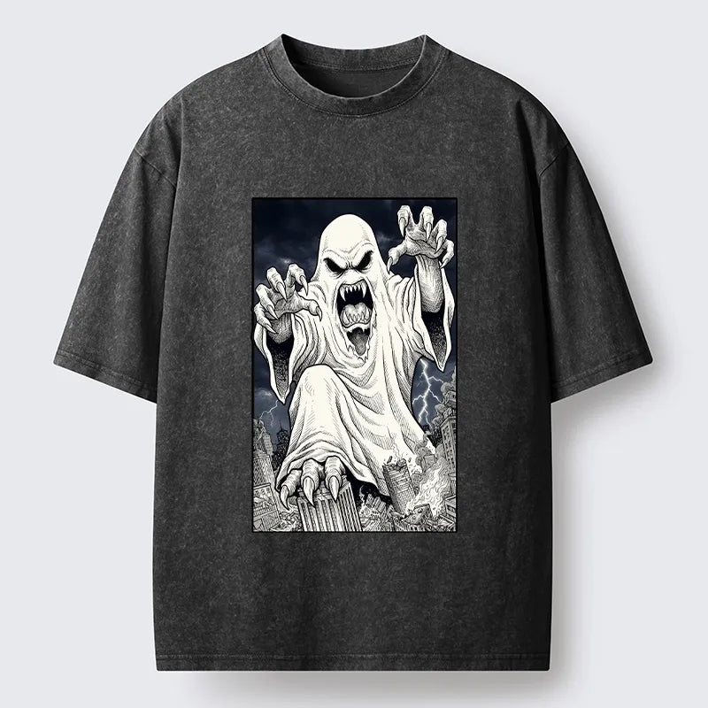 Kyoto-Lion Spooky Ghost Monster Washed T-Shirt