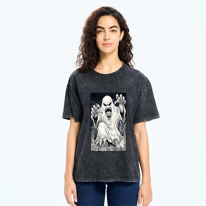 Kyoto-Lion Spooky Ghost Monster Washed T-Shirt