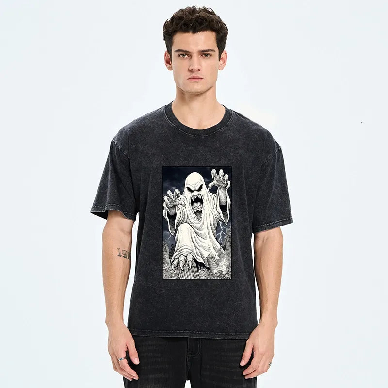 Kyoto-Lion Spooky Ghost Monster Washed T-Shirt