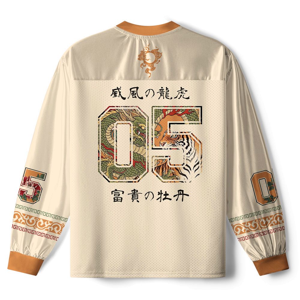 Kyoto-Lion Dragon Tiger Wealth Peonies Paneled Long Sleeve Jersey