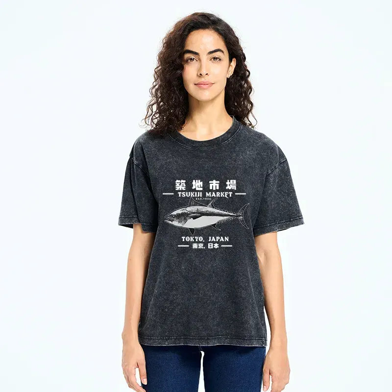 Japanese washed t-shirt free shipping