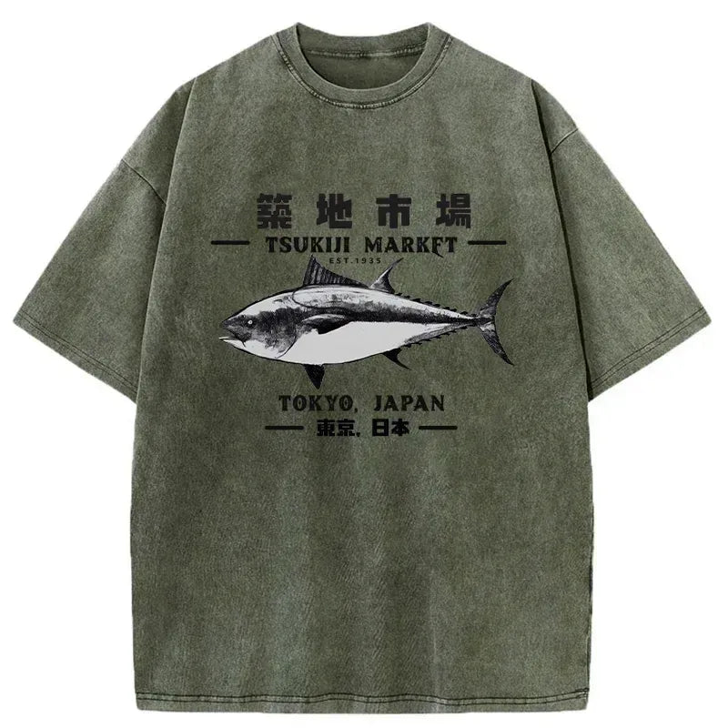 Kyoto-Lion Japanese Tsukiji Market Washed T-Shirt