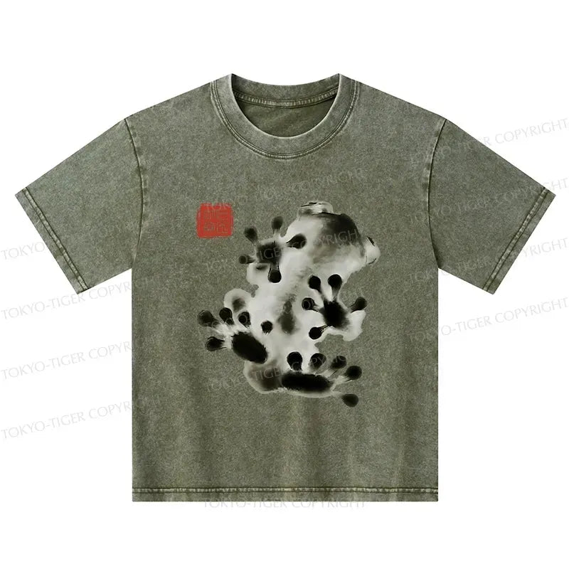 Kyoto-Lion Ink Painting Frog Kids Washed T-Shirt