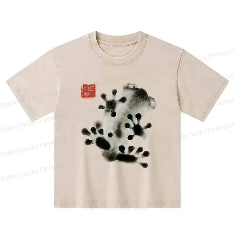 Kyoto-Lion Ink Painting Frog Kids Washed T-Shirt