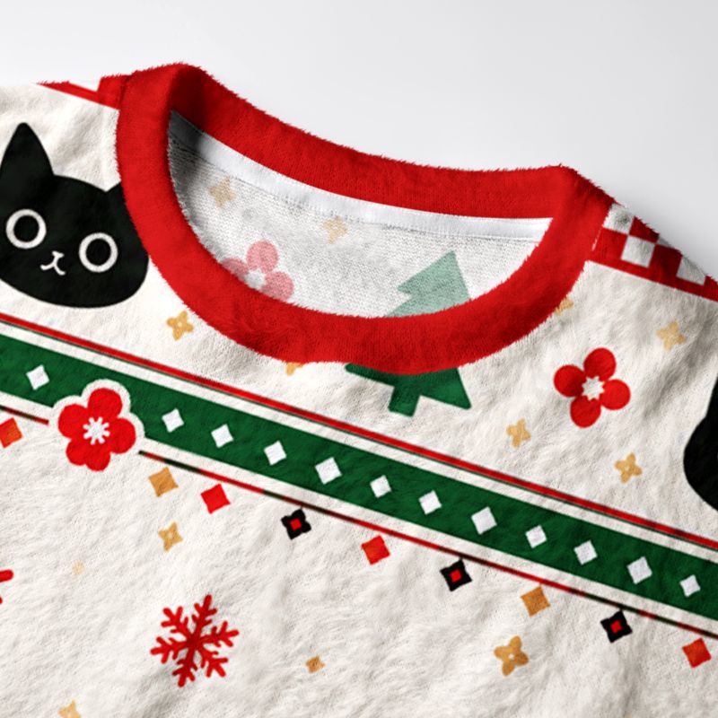 Kyoto-Lion Japanese Temple Christmas Cat Fuzzy Christmas Ugly Sweatshirt