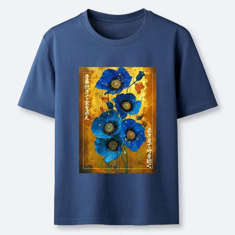 Shiny Blue Flower T-Shirt on Sale