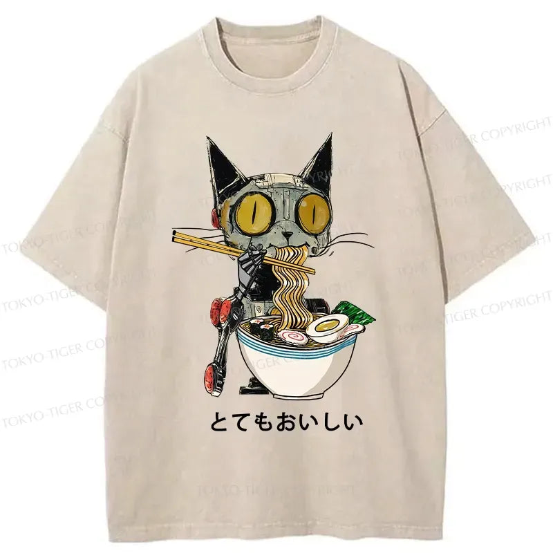Japanese Robot Cat T-Shirt for Streetwear
