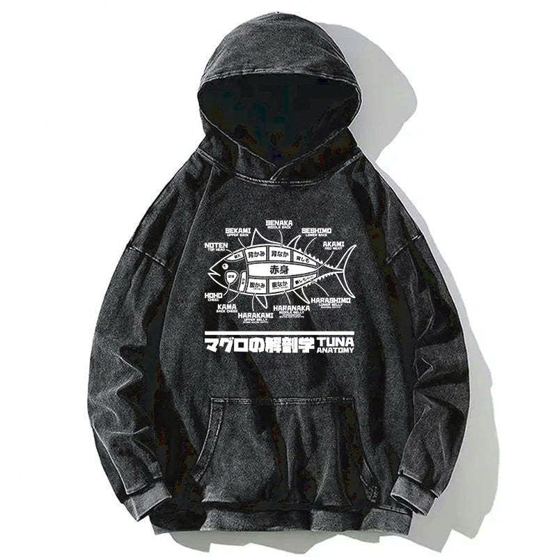 Kyoto-Lion Tuna Dissection Map Japanese Washed Hoodie