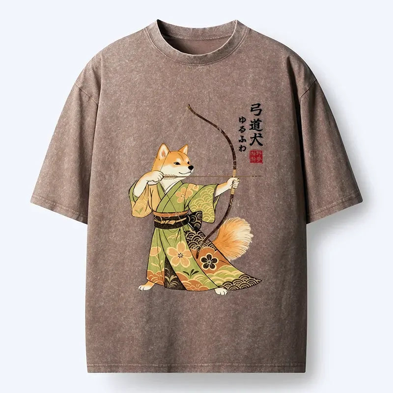 Kyoto-Lion Japanese Style Shiba Archer Art Washed T-Shirt