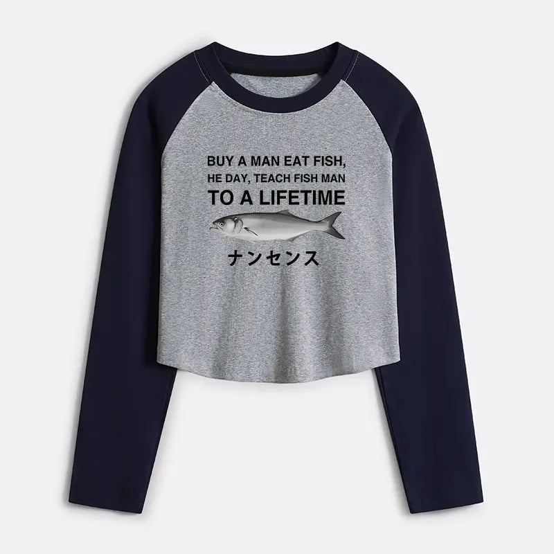 Kyoto-Lion Funny To A Lifetime Women's Crop Raglan T-Shirt