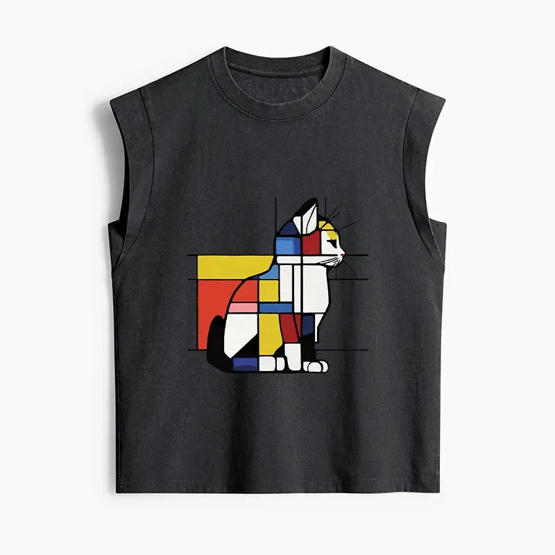 Geometric Cat Art Tank Top for Streetwear