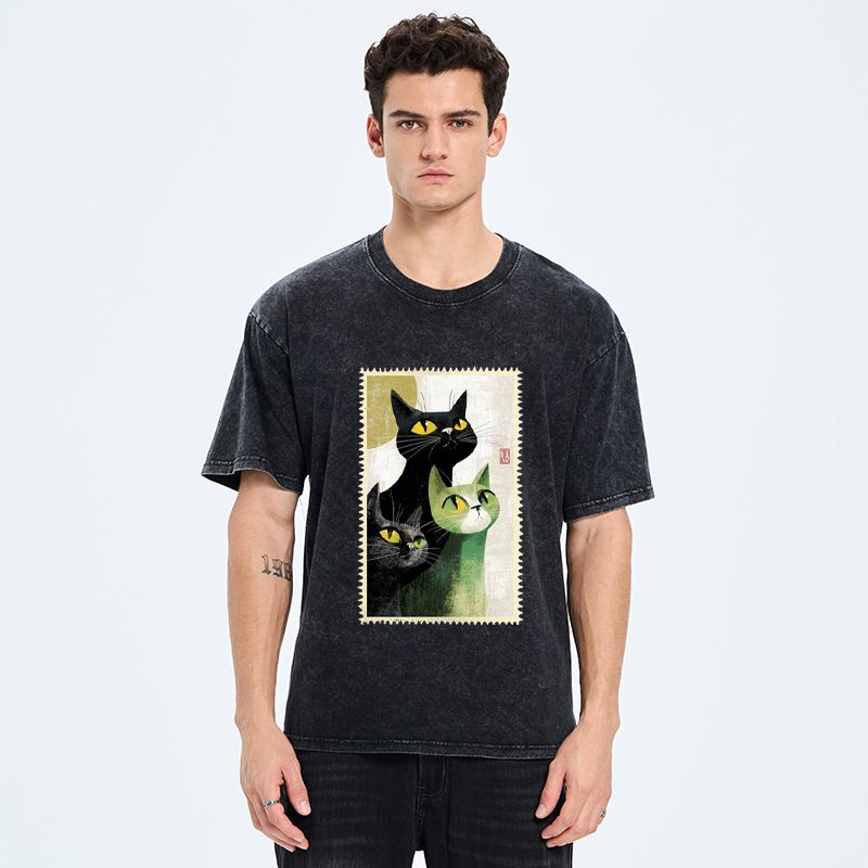 Japanese streetwear washed t-shirt for summer