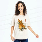Japanese Corgi Washed T-Shirt for Gift
