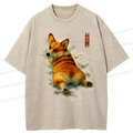 Japanese Corgi Washed T-Shirt for Gift