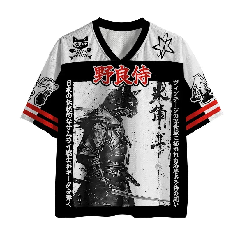 Japanese Cat Samurai Retro Mesh Jersey
