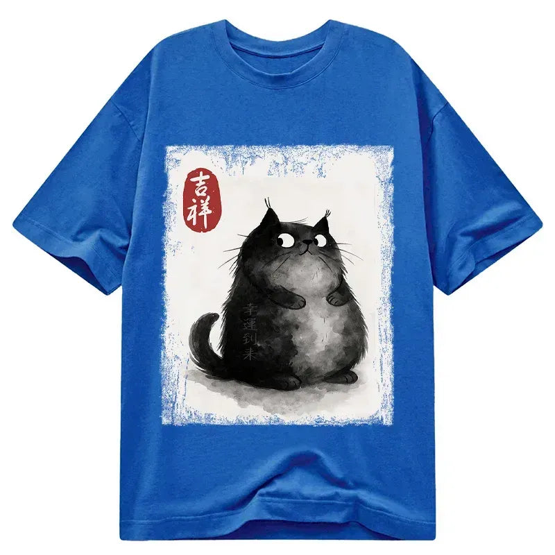 Japanese Ink Painting Black Cat T-shirt