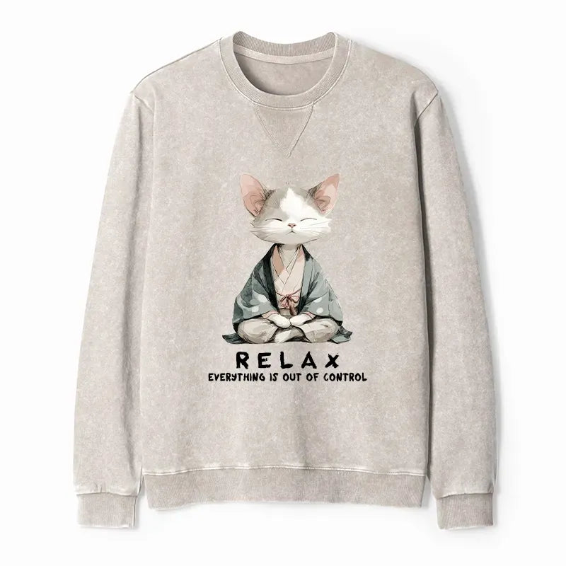 Kyoto-Lion Zen Cat Relaxation£¬Everything's Out Of Control Washed Terry Sweatshirt