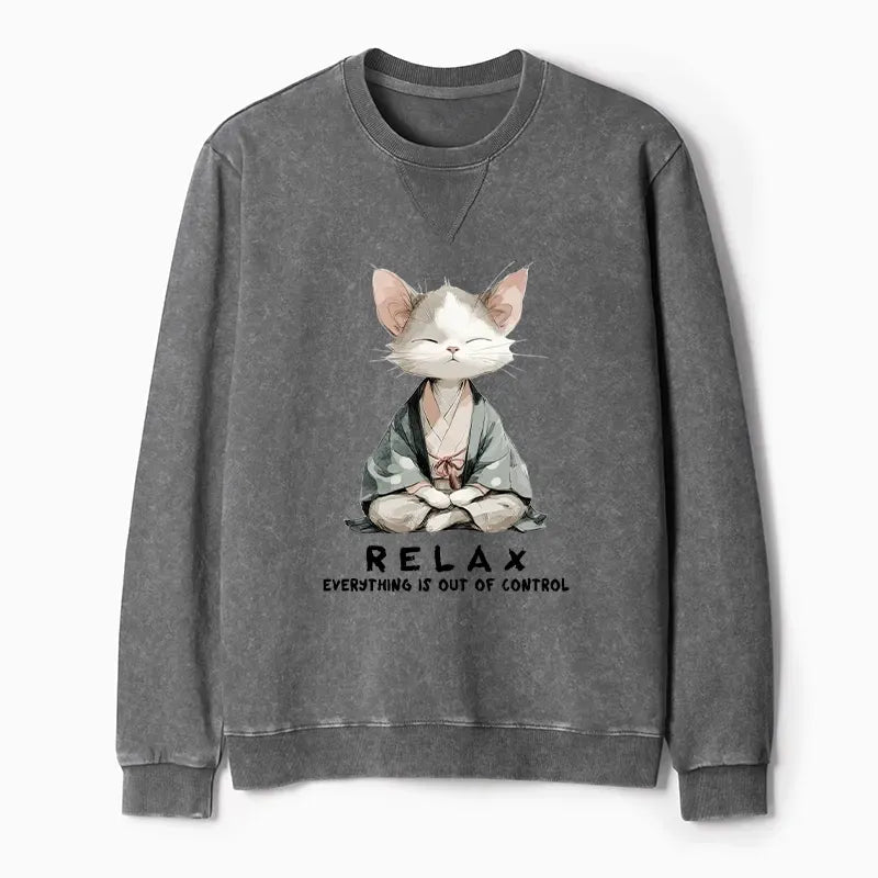 Kyoto-Lion Zen Cat Relaxation£¬Everything's Out Of Control Washed Terry Sweatshirt