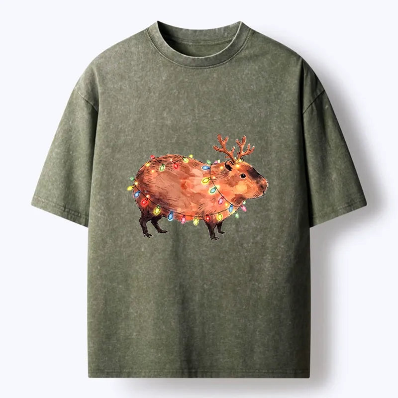 Kyoto-Lion Christmas Capybara Glow Washed T-Shirt
