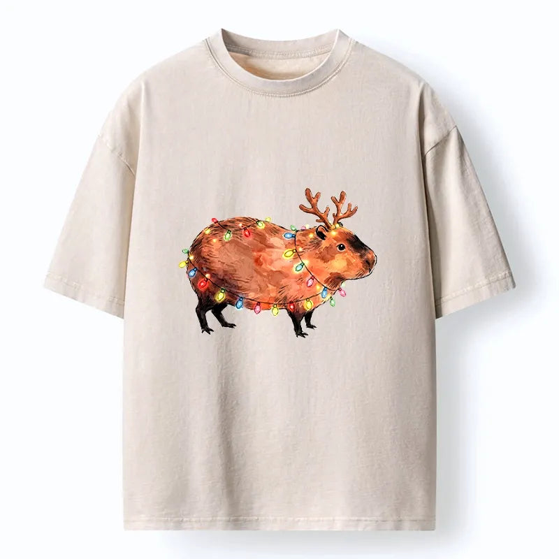 Kyoto-Lion Christmas Capybara Glow Washed T-Shirt