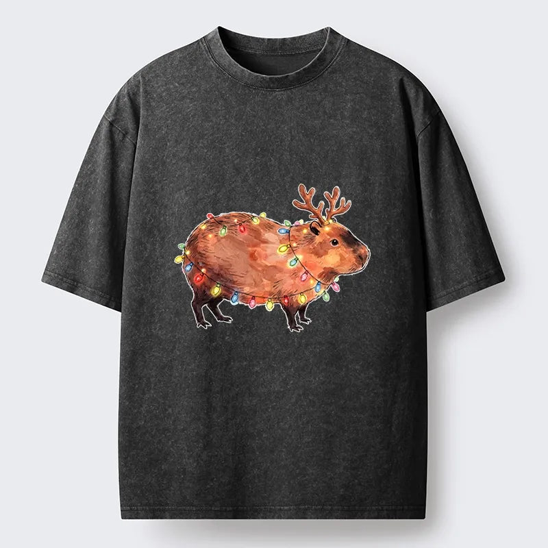 Kyoto-Lion Christmas Capybara Glow Washed T-Shirt