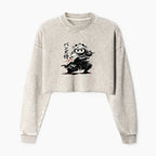 Kyoto-Lion Panda Samurai Warrior Washed Crop Sweatshirt