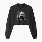 Kyoto-Lion Panda Samurai Warrior Washed Crop Sweatshirt