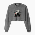Kyoto-Lion Panda Samurai Warrior Washed Crop Sweatshirt