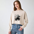 Kyoto-Lion Panda Samurai Warrior Washed Crop Sweatshirt