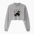 Kyoto-Lion Panda Samurai Warrior Washed Crop Sweatshirt