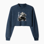 Kyoto-Lion Panda Samurai Warrior Washed Crop Sweatshirt