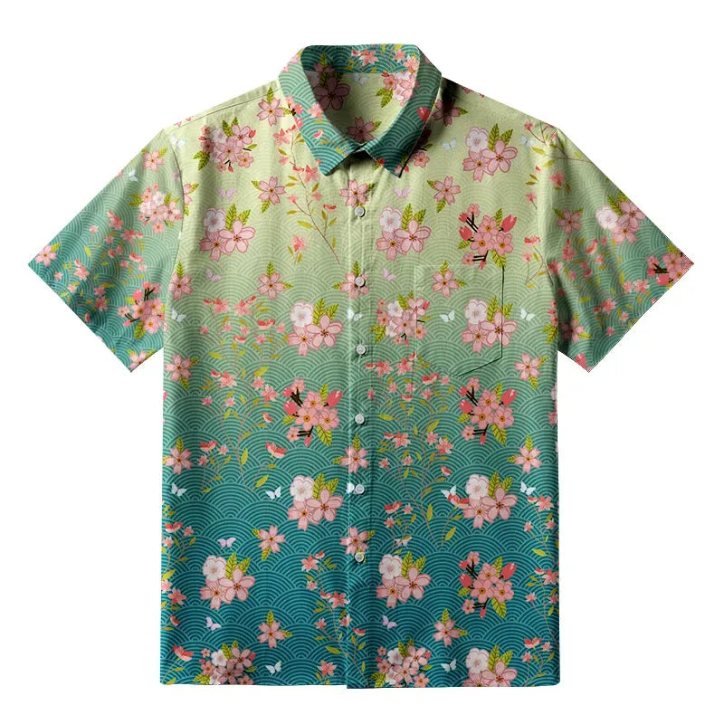 Unisex cotton summer shirt with Mount Fuji print