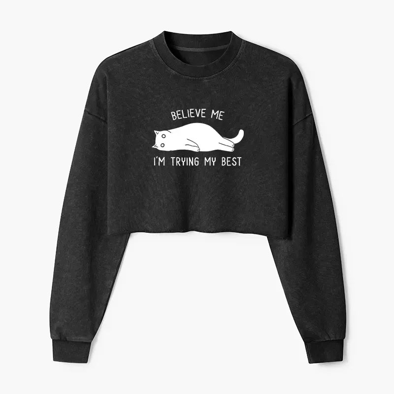 Washed Crop Sweatshirt for Daily Wear