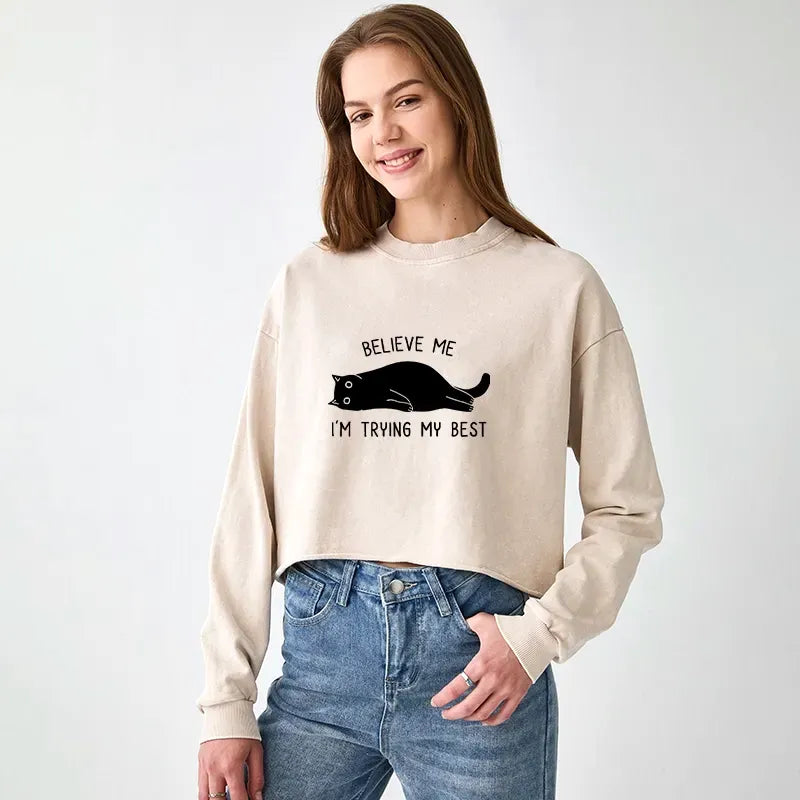 Kyoto-Lion When Life Is Hard Nap First Washed Crop Sweatshirt