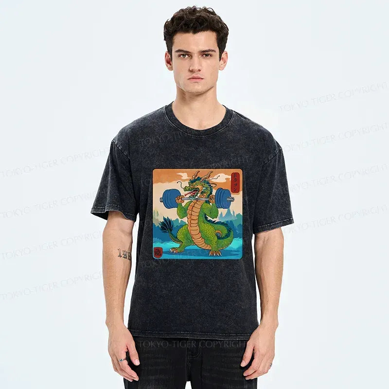 Japanese dragon washed t-shirt for men