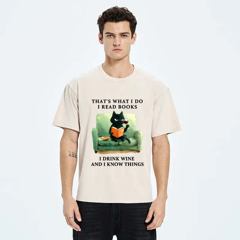Kyoto-Lion Cat That Reads And Drinks Washed T-Shirt