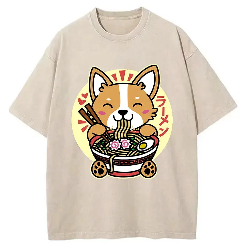 Washed Corgi Ramen Shirt on Sale