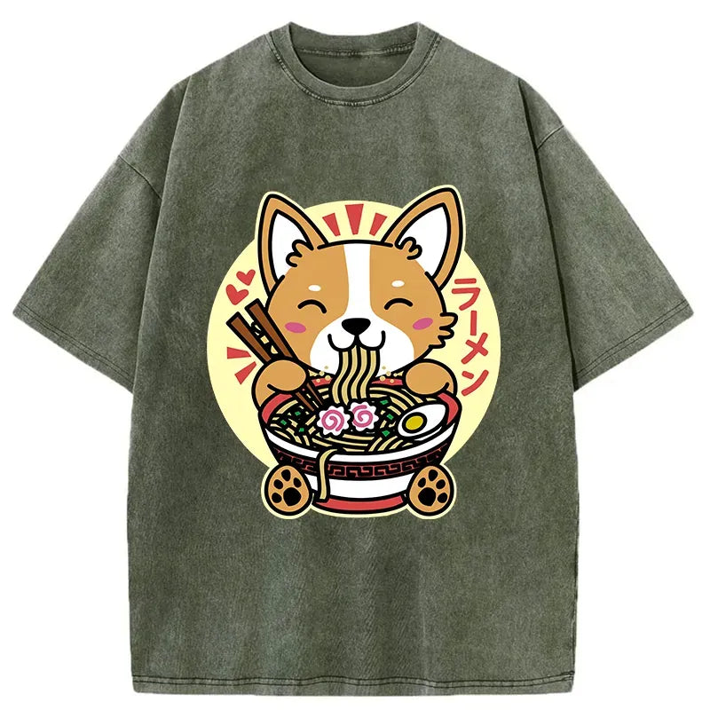 Japanese Vintage Corgi Ramen T-Shirt Gift Idea
