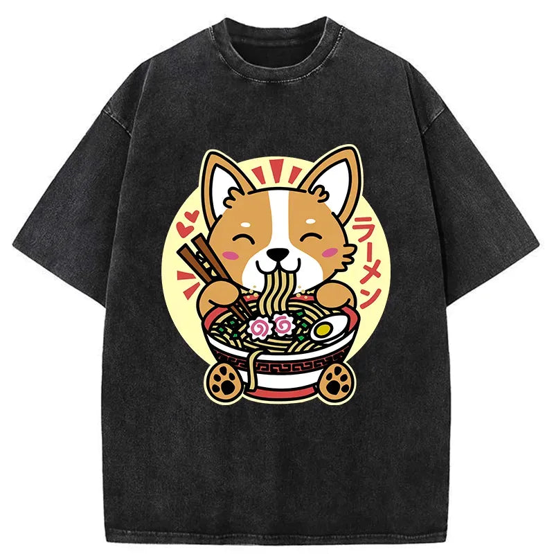 Japanese Vintage Corgi Ramen T-Shirt Gift Idea