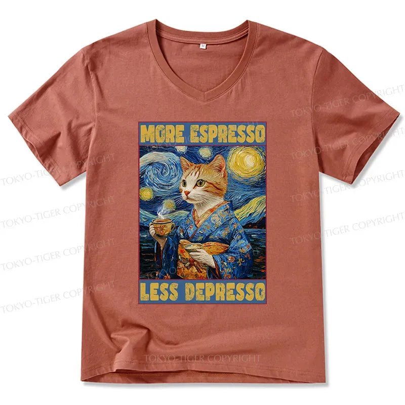 Funny More Espresso Less Depresso V-Neck T-Shirt