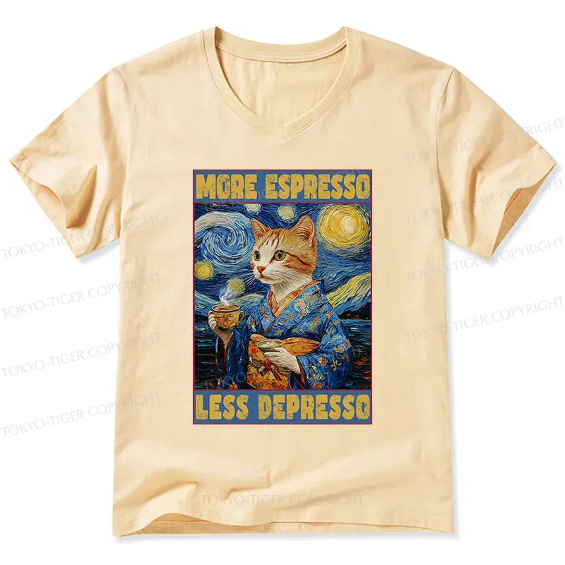 Kyoto-Lion Funny More Espresso Less Depresso V-Neck Classic T-Shirt